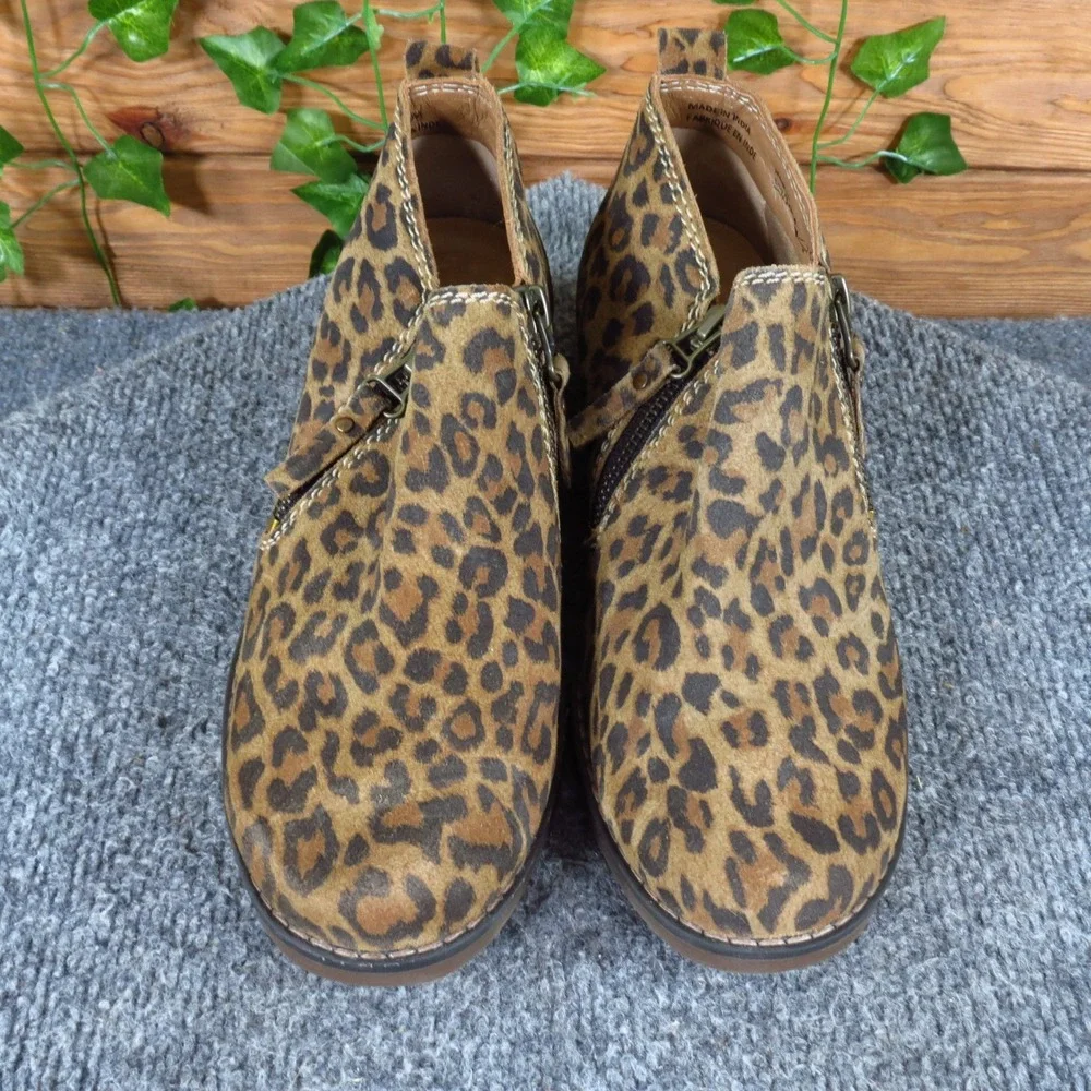 Hush Puppies Mazin Cayto Women Ankle Boot 6.5 Daily Wear Leopard Suede Brown